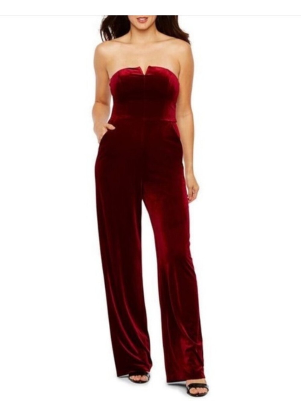 Premier Strapless Velvet Jumpsuit in Burgundy